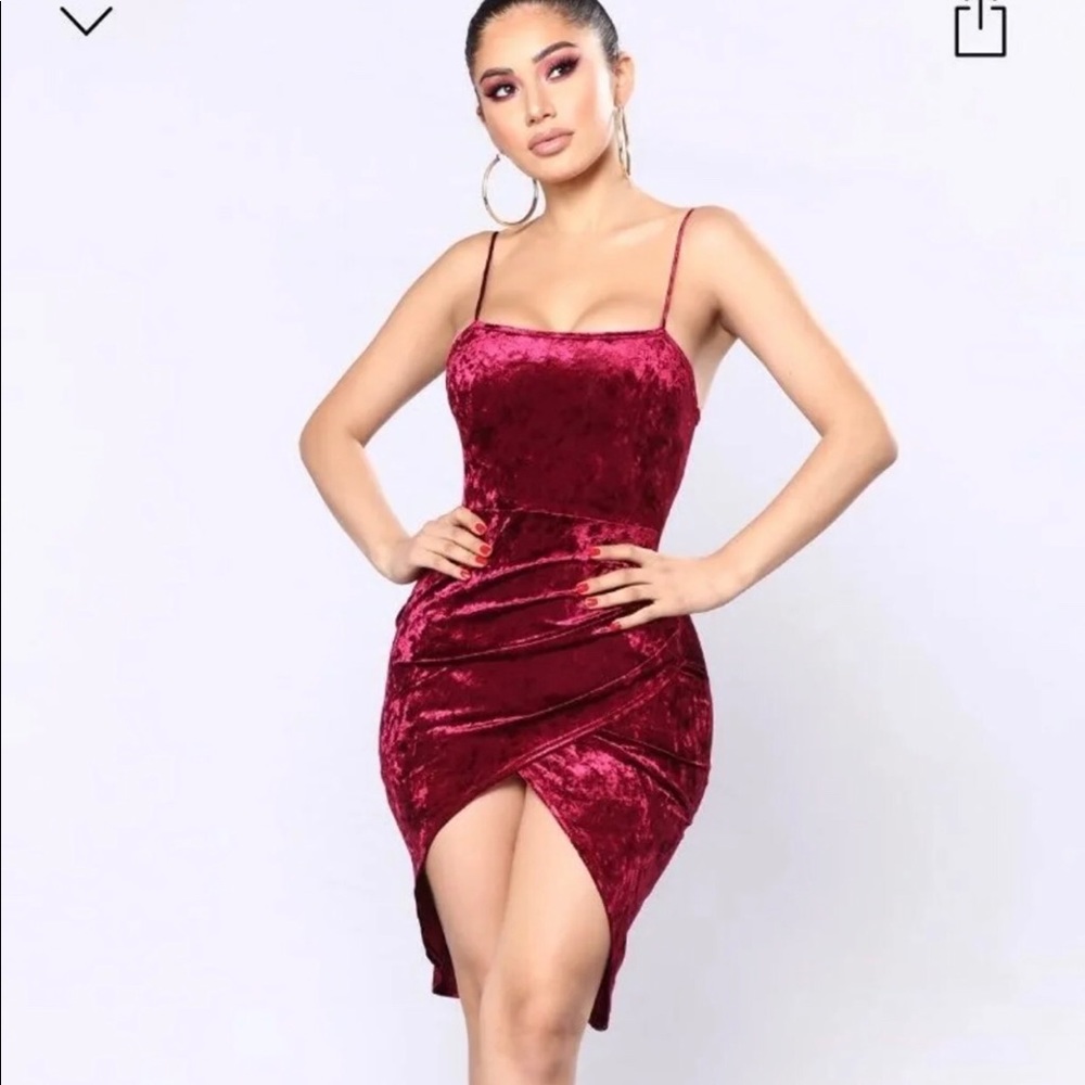 fashion nova red velvet slit dress